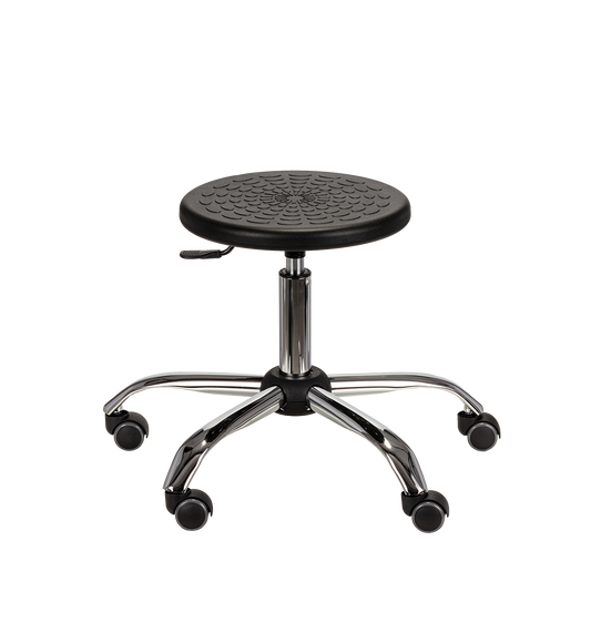 Niski taboret obrotowy ESD z czarnym siedziskiem poliuretanowym na pięcioramiennej podstawie